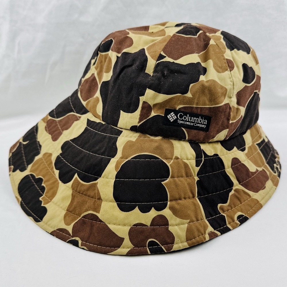 Vintage Columbia Duck Camo Rain Storm Hat Hunting Fishing USA Made Size L
